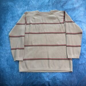 Blue Ink Mens XL Tan Striped Crewneck Sweater Cotton Blend Raglan Long Sleeve